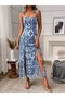 Women's Rope Strap Midi Single Jersey Dress with Cross Tie Detail at the Back and Slit Pattern - 2