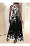 Women's Strappy V-Neck Patterned Long Single Jersey Dress - 2
