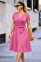 Women's Short Sleeve Collared Waist Belted Short Janjan Crepe Short Dress