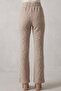 Women's Beige Bubble Fabric Elastic Waist Flared Trousers - 4