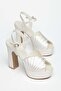 Women's Platform Heeled Evening Dress Shoes Leaf Model with Stones