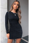 Women's long sleeve crew neck smocked front ribbed knit dress - 3