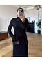Women's Long Sleeve Turtleneck Sleeve Mouth Feather Detailed Long Crepe Dress - 2