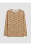 Peak New Season Beige Crew Neck Patterned Women's T-Shirt - 5