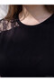 Black Plus Size Women's T-Shirt with Lace Detail - 3