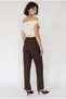 Women's Bitter Brown Buckle High Waist Pleated Detailed Straight Leg Fabric Trousers 60286452 - 5