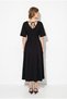 Women's Black V-Neck Back Tie Detailed Pocketed Short Sleeve Long Dress 60286445 - 6