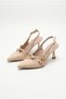 Women's Beige Troc Cross Strap Detailed Pointed Toe Heeled Slingback Shoes 50021011