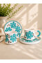 Turquoise Flower Patterned Handmade Ceramic 2-Piece Coffee Cup Set