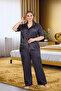 Plus size chic design black striped button-down short sleeve luxury satin pajama set - 2