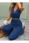 Women's Sleeveless Front Lace-Up Waist Ruched Long Pera Jumpsuit - 2
