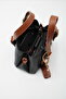 Women's Black Tan Crossbody Hand and Shoulder Bag with Front Accessory Detail and Charm Accessory - 7
