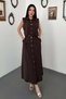Women's Brown Vest Skirt Set Shirt Collar Crop Top Buttoned Long Skirt
