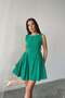 Women's Green Sleeveless Boat Neck Gathered Flared Skirt Mini Linen Dress - 4