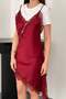 Women's Burgundy Lace Thin Strap V-Neck Backless Asymmetrical Mini Dress - 4