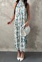 Women's Blue Floral Patterned Halter Neck Gathered Strapless Maxi Dress - 3