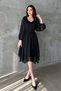 Women's Black Shimmering V-Neck Long Balloon Sleeve Asymmetrical Midi Dress with Elastic Waist