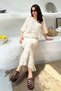 Women's Ecru Blouse Skirt Set Lace Embroidered V-Neck Buttoned Blouse Long Skirt Set - 2