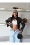 Trend Street Wear Belden Oturmali Korse Detail Crop Leather Jacket Coat -Trendy Streetwear Fitted Faux Leather Cropped Jacket with Corset Detail - 2