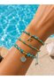 Turquoise Gold Beaded 3-Piece Bracelet Set – Summer Bracelet with Starfish Evil Eye and Seashell Figures - 2