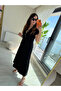 Women's short sleeve long modal dress with button detail on both sides - 2