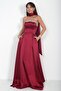 Women's Strapless Stoned Lined Long Satin Dress with Pockets - 2