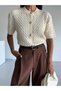 Short Sleeve Knitted Gold Button Detailed Women's Knitwear Cardigan - 4
