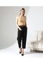 Women's Black High Waist Straight Carrot Cut Pleated Belted Fabric Pants - 2