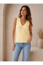 Women's V-Neck Ribbed Knitwear Blouse Sleeveless Flexible Soft Textured Casual Stylish Blouse - Light Yellow - 2