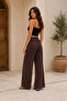 Women's Button Detailed High Waist Soft Fabric Comfortable Fit Wide Leg Pants - 3