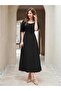 Women's Short Sleeve V-Neck Front Gathered Long Imported Crepe Dress - 6