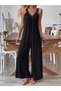 Women's Akılı V Lace Collar Wide Cut Detailed Viscose Jumpsuit - 5