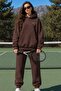 Women's Oversize Tracksuit Set Wellness Club Printed a Brown – Hooded Top, Elastic Bottom - 4