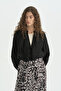 Flounced Tie-Back Blouse - Black - 2