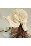 Women's Foldable Wide-Brimmed Soft Straw Hat, Stylish Woven Bow Sun Hat, Summer Beach Hat - Beige - 3
