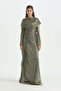 Collar Detailed Stoned Evening Dress - Green