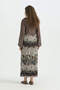 Patterned Chiffon Pleated Skirt with Elastic Waist - Brown - 4