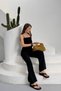 Women's Thin Straps Slit Detail Woven Modal Fabric Blouse and Pants Two-Piece Set - 2