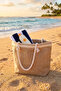 Jute Beach Bag 55X36X15 cm Cream Stripe Detailed Large Size Shoulder Bag for Daily and Beach Use - 7