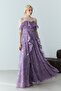 Lilac Strapless Flounce Patterned Slit Chiffon Evening Dress - 5