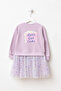 Girl's Dress with Tulle Print Detail - 3