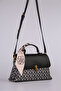 Monogram Printed Long Strap Stylish Women's Hand and Shoulder Bag with Lock and Shawl Detail, Black - 3