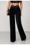 Women's Black Full Lycra High Waist Cross Band Detailed Wide Leg Pants - 5