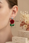 Red Velvet Rose Detailed Shiny Stone Bijouterie Earrings - 5