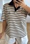 Brown Striped Polo Collar Tshirt - 2