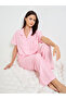 Pink Striped Short Sleeves Shirt and Pants Pajama Set