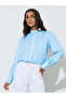 Blue Pinstripe Lace Details Long Sleeves Shirt
