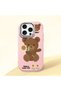 iPhone 16 Pro Max Compatible Case with Camera Protection Pink Silicone Couple Phone Case with Bear Pattern
