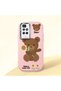 Redmi 10 Compatible Case Camera Protector Pink Silicone Couple Phone Case with Bear Pattern