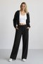 Women's Black Two-Thread Relaxed Fit Hooded Zipper Crop Wide-Leg Sweatpants Set - 7940 - 6